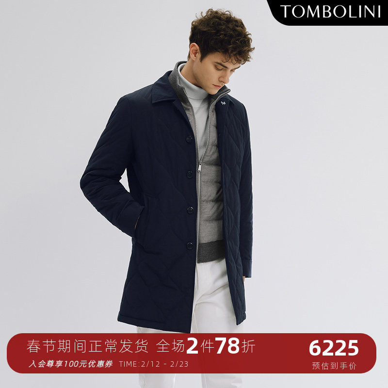 TOMBOLINI东博利尼冬新品男士风衣式鹅绒服中长款保暖休闲羽绒服