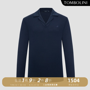 polo衫 TOMBOLINI 古巴领长袖 东博利尼夏季 男藏青T恤含桑蚕丝 新款
