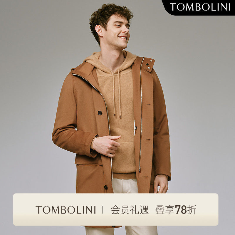 TOMBOLINI/东博利尼男士秋冬新款中长款羊毛呢大衣夹棉保暖外套潮
