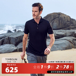 黑色纯色T恤翻领polo衫 TOMBOLINI东博利尼夏新品 休闲Polo男短袖
