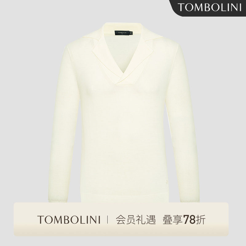 TOMBOLINI东博利尼春季长袖polo男 米白色长袖毛衣针织T恤羊毛衫