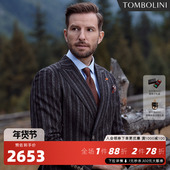 外套 条纹西装 意大利进口面料 东博利尼秋冬双排扣羊毛西服男士