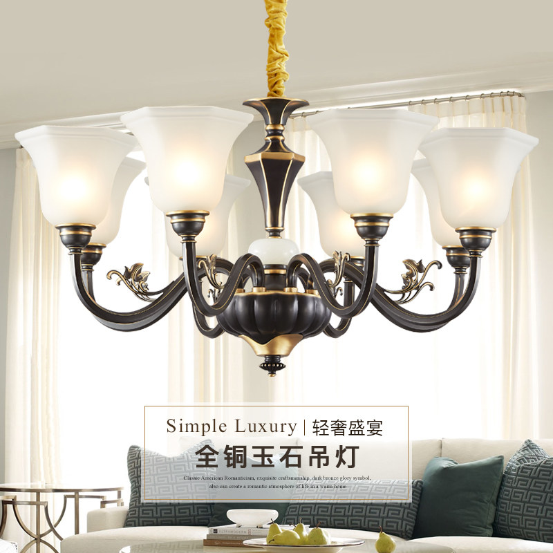 美式吊灯全铜灯具简约客厅吊灯小美卧室餐厅吊灯欧式复古灯具灯饰