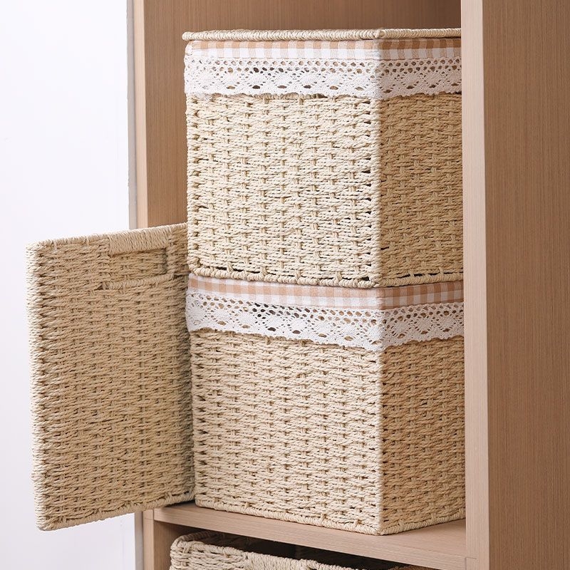 编织收纳箱带盖收纳筐化妆品整理篮零食收纳篮家用衣服整理收纳盒