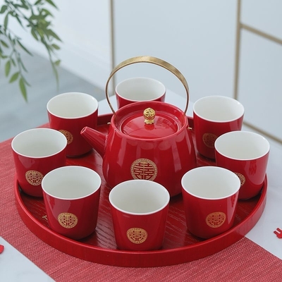 婚礼茶具改口敬茶杯结婚敬酒杯喜茶壶婚庆杯子新婚礼物送新娘套装