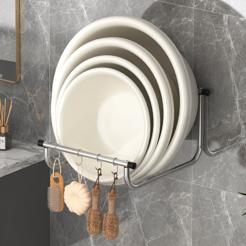 浴室盆子脸盆收纳架不锈钢卫生间厕所放洗脸盆置物架壁挂式免打孔