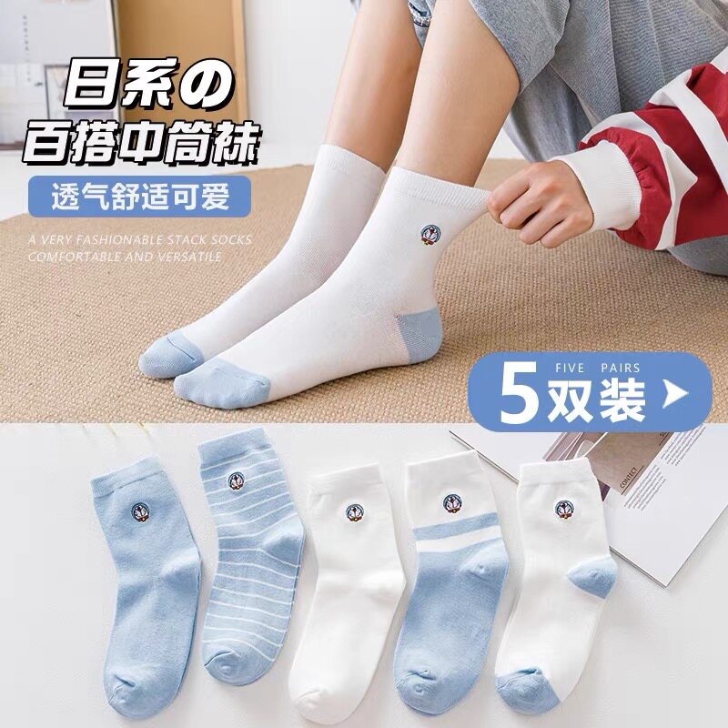 白袜子女夏季薄款中筒外穿ins潮可爱日系春秋季纯棉底长袜学院风