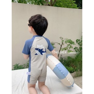 可爱鲨鱼防晒速干中小童海边度假套装 泳衣男童夏季 儿童连体短袖