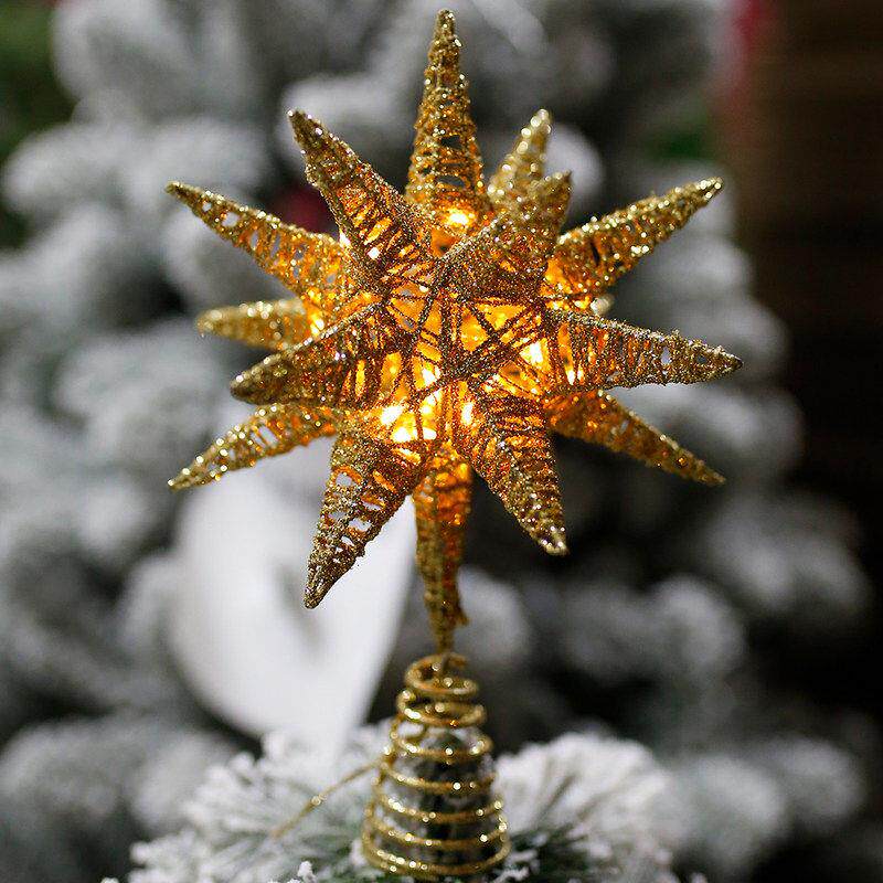 -圣诞树顶装饰星星诞树五角星顶部灯装饰圣诞树顶星灯立体五角星