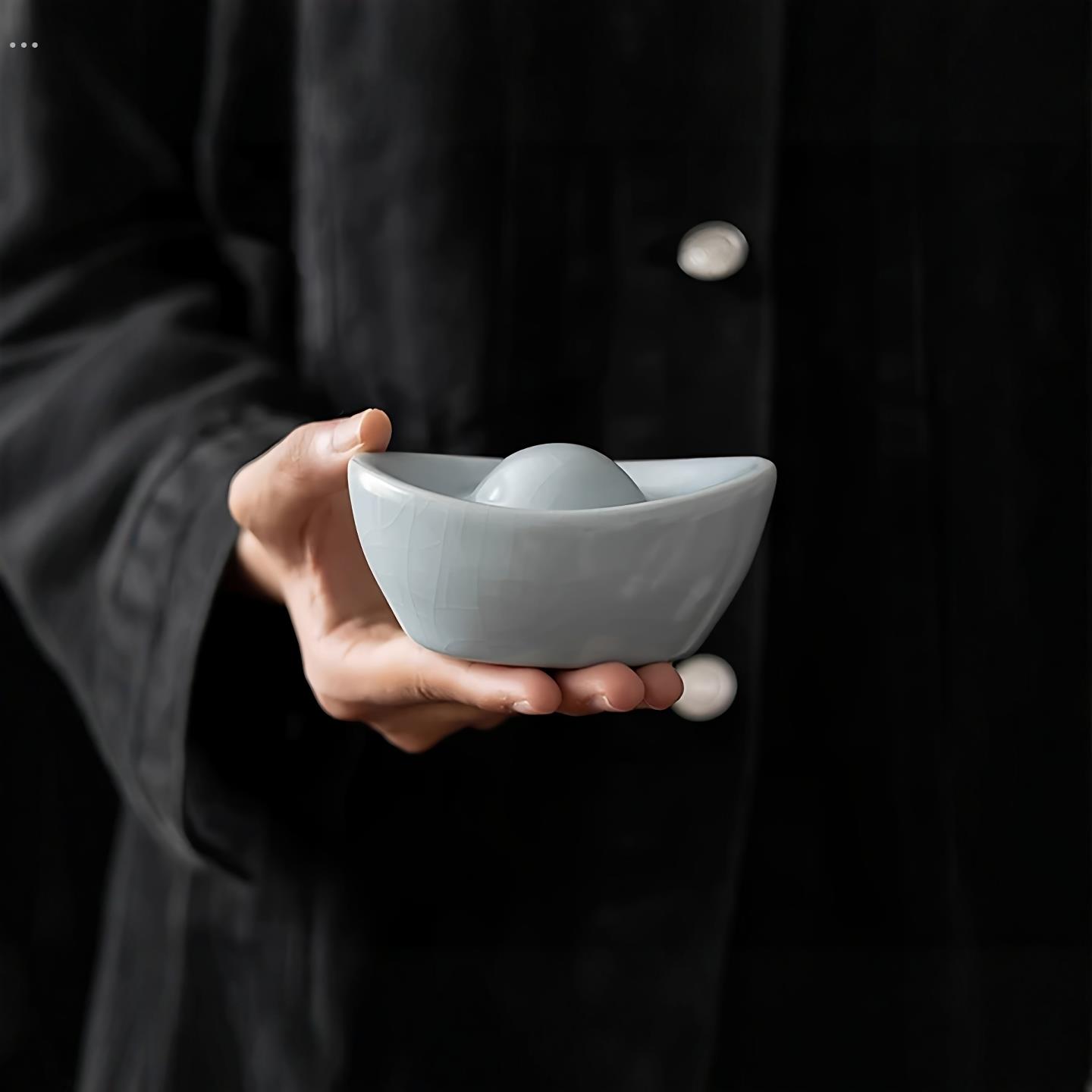 新款元宝摆件陶瓷茶宠精品茶玩高级茶道可养盖置家用茶台茶具配件