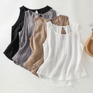 棉麻后背镂空设计感背心女上衣夏季 T恤外穿内搭打底吊带 新款 无袖