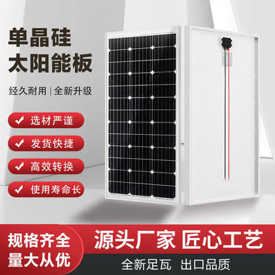 太阳能电池板单晶硅光伏发电板30W50W100W200W300W可充12V24V电瓶