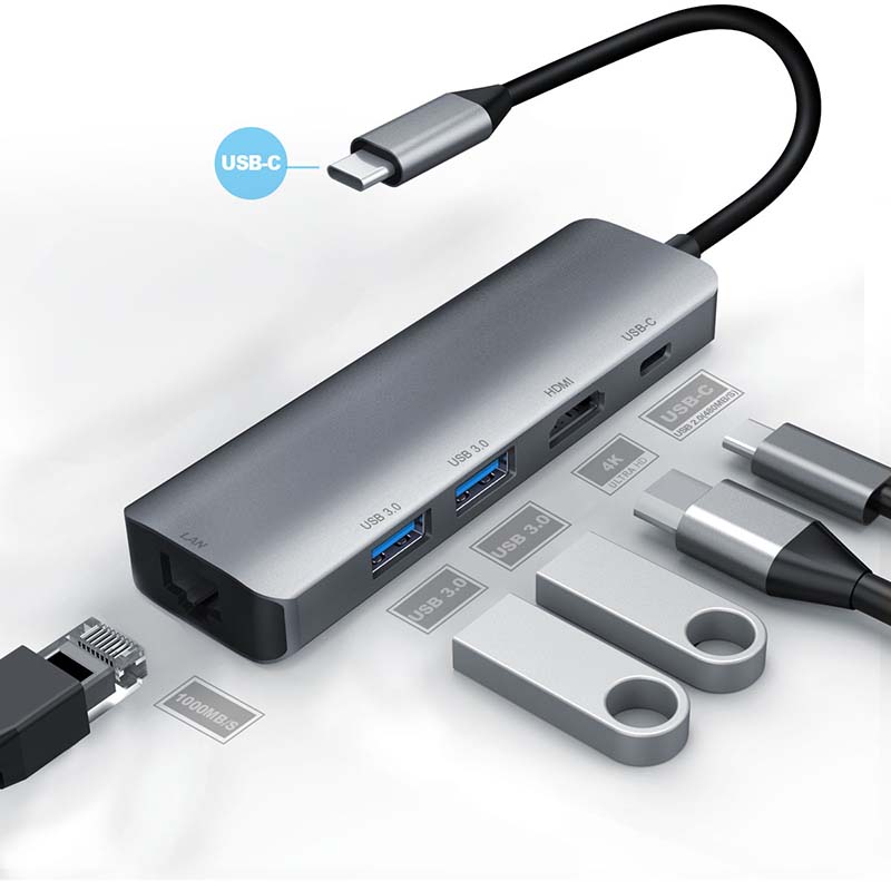 适用于中兴W202DS云电脑Type-C扩展坞W200DS/W201DS/W205DS拓展坞USB3.0分线器U盘hdmi网口转接头带pd充电
