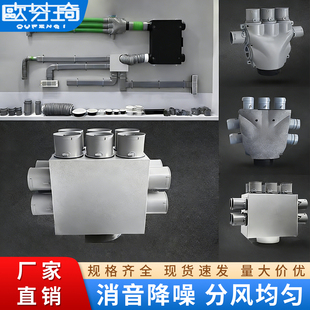 新风系统PE管道分风箱消音降噪金属静压分支器一分十分配器配件