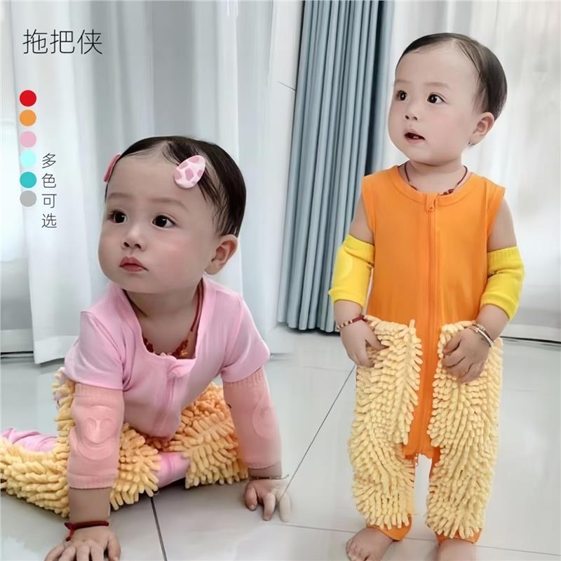 婴儿爬行服宝宝拖地爬爬服擦地板防脏连体衣服夏季薄款短袖
