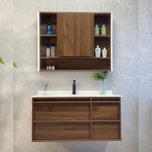 定制折叠风水镜浴室柜76/86/96/106/116组合卫浴柜岩板一体洗脸盆