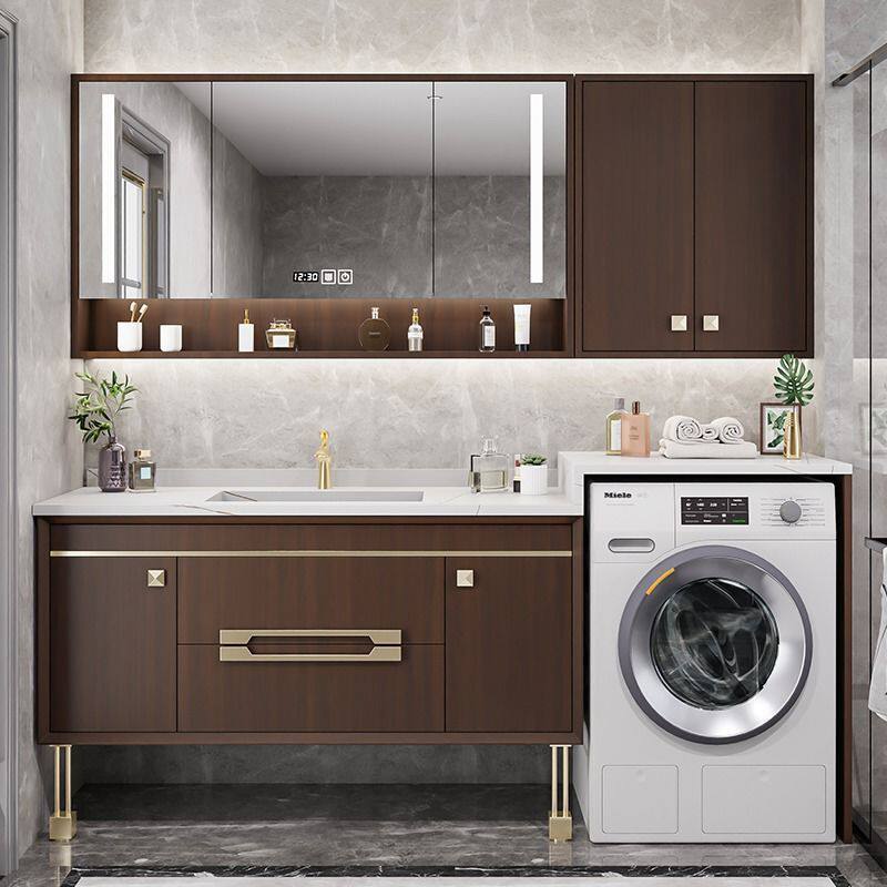 新中式实木浴室柜卫生间洗漱台洗手池洗脸盆柜组合洗衣机一体柜