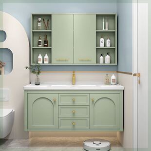 橡木隐藏风水镜柜78/88/98/108/118CM陶瓷一体盆浴室柜组合洗漱台