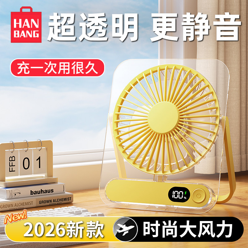 2025新款透明桌面小风扇超静音迷你便携式工位办公室桌上大风力随
