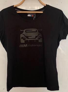 宝马赛车运动短袖T恤衫黑色哑光BMW Motorsport徽标摩托圆领女款