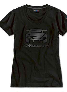 宝马赛车运动短袖T恤衫黑色哑光BMW Motorsport徽标摩托圆领女款