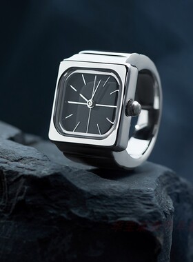 宝马新款复古风小方表不锈钢戒指手表男女时尚个性方块造型戒指表