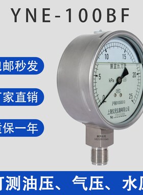 YNE100BF耐震不锈钢膜盒压力表ye100bf 0-16/25/40/60/100kpa上海
