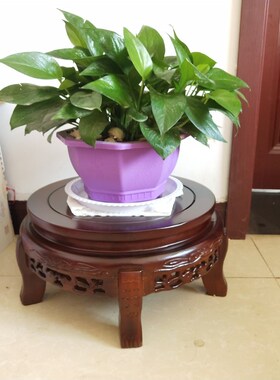 简约实木矮花架落地榆木办公室内圆鱼缸客厅单个木架酒缸花瓶底座