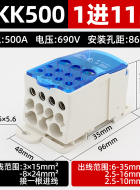一进多出导轨式分线盒UKK80A 125A 160A 250A 400A500A零线端子排