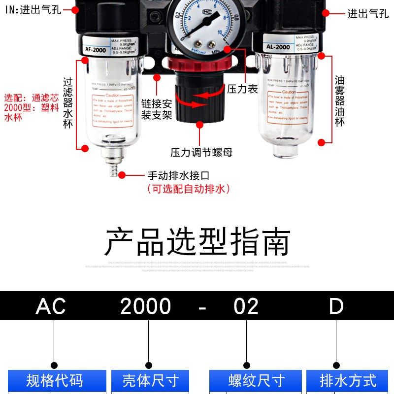 空气源处理油水分离器BF+BR+BL三联件BC2000/3000/4000调压过滤器