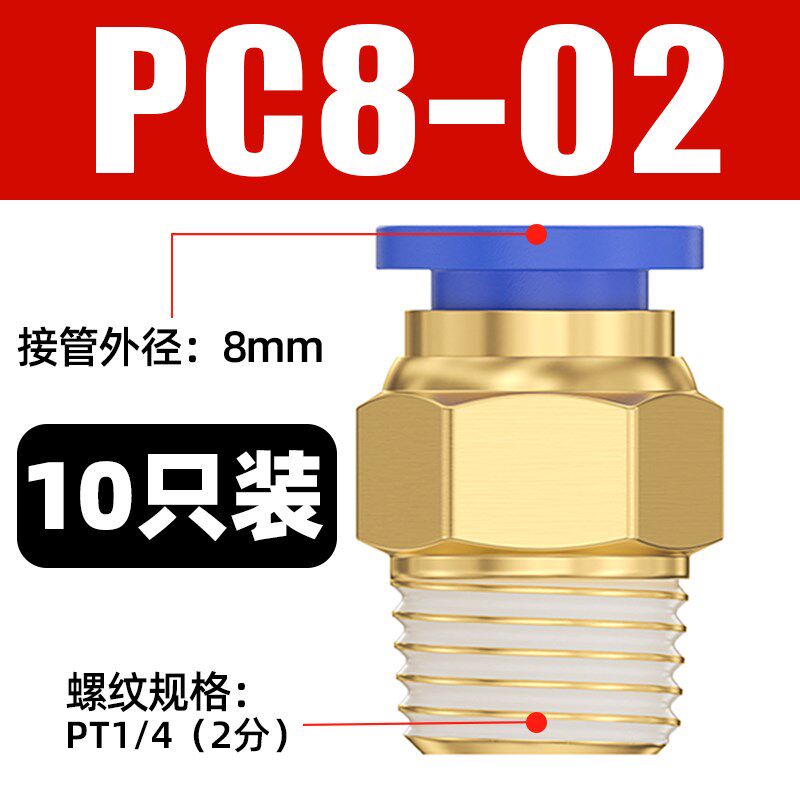 气管快速接头气动元件快插螺纹直通气源气缸外丝气嘴配件塑料公制