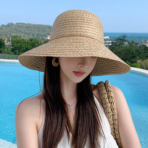 欧美复古纯色大檐草帽