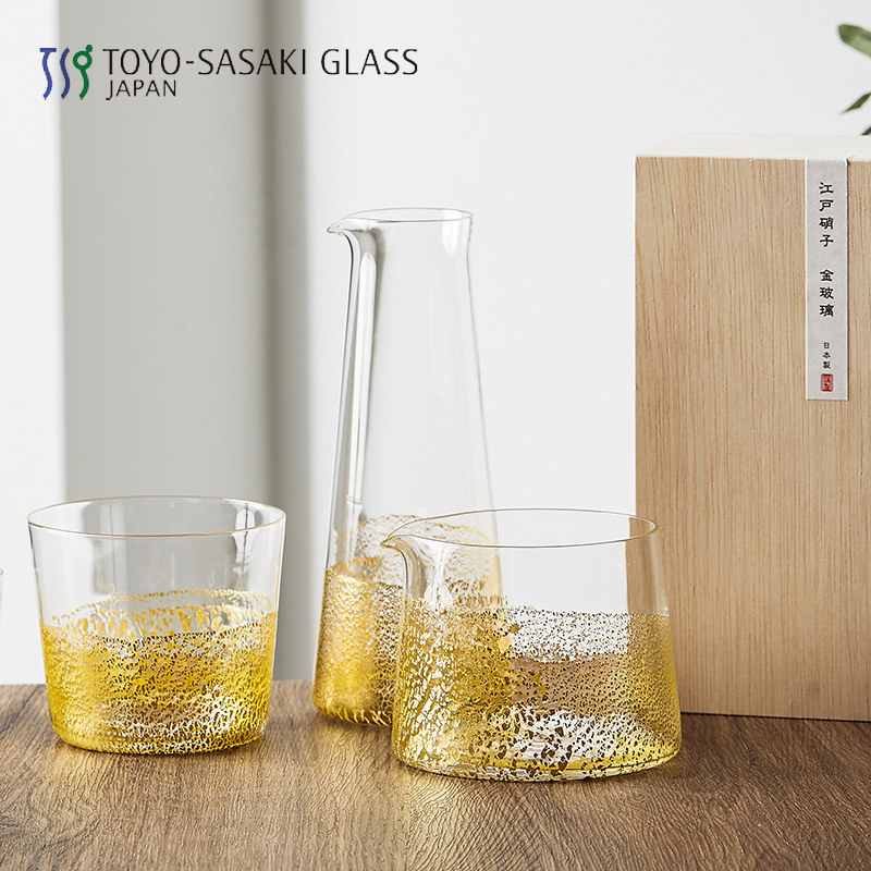 日本进口东洋佐佐木江户硝子金大地系列金箔酒壶酒杯 公道杯 水杯