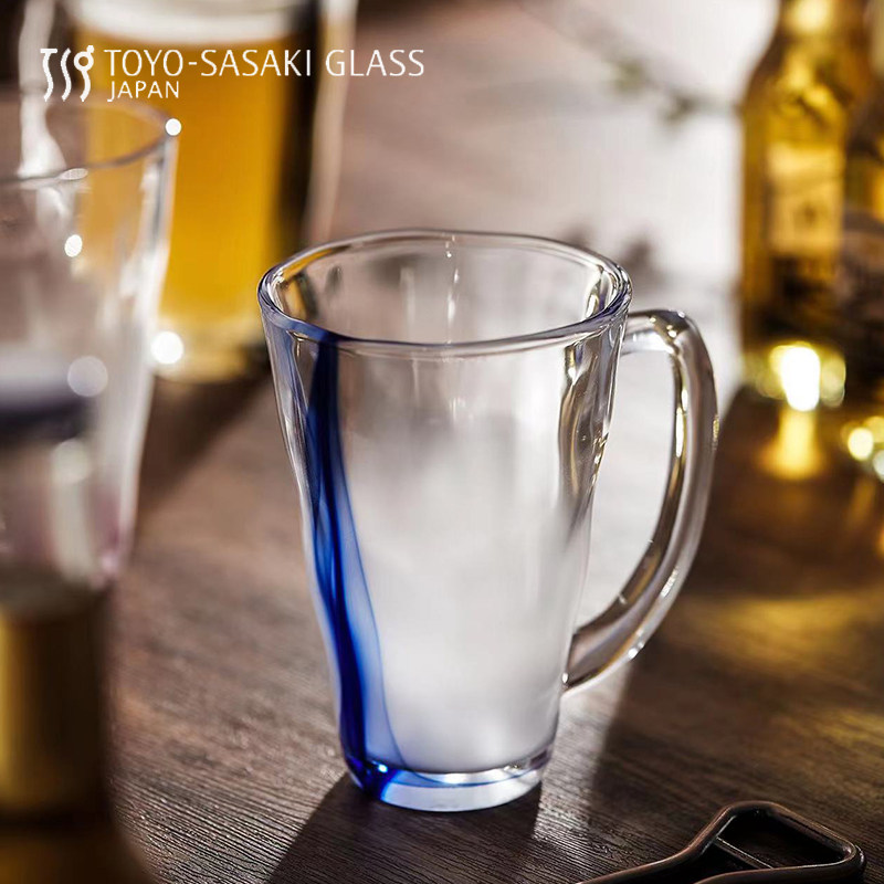 日本进口 东洋佐佐木 水墨把手杯 起泡啤酒杯 茶水杯 渐变不规则