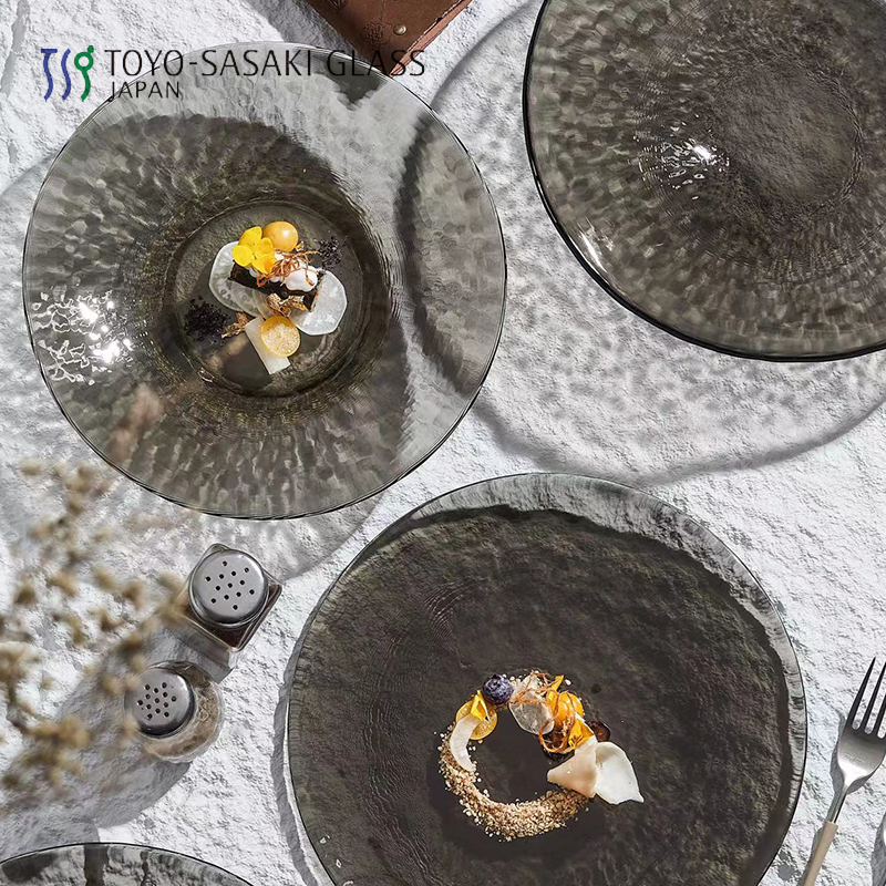 日本玻璃盘东洋佐佐木手工水波纹