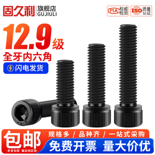 12.9级高强度全牙内六角螺丝钉圆柱杯头全扣螺杆合金钢M3M4M18M20