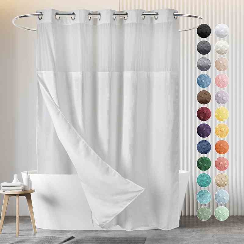 涤纱华夫格防水浴帘酒店淋浴帘大扣拼接双层浴帘.