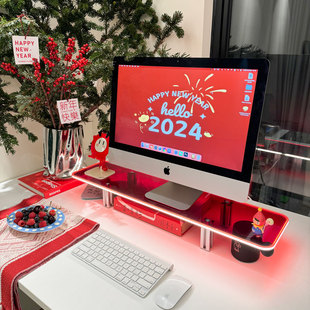 电脑增高架2024新年款 机显示器桌面悬浮自带发光usb5v供电收纳整理架子透明挑动者LELIO原创意 红色亚克力台式
