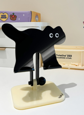 黑色猫咪亚克力手机支架ipad平板支架可爱卡通用桌面追剧神器自拍照直播手机架支架挑动者LELIO透明ins风粉色