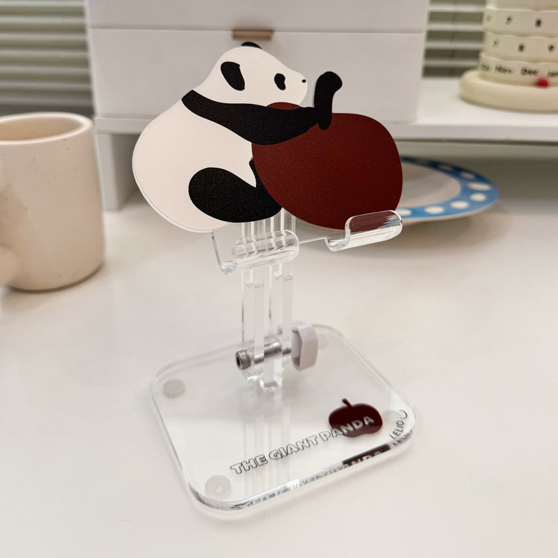 红色熊猫亚克力手机支架平板通用可调节多角度防倾倒设计厨房追剧直播透明质感桌面收纳折叠宿舍办公颜值摆件