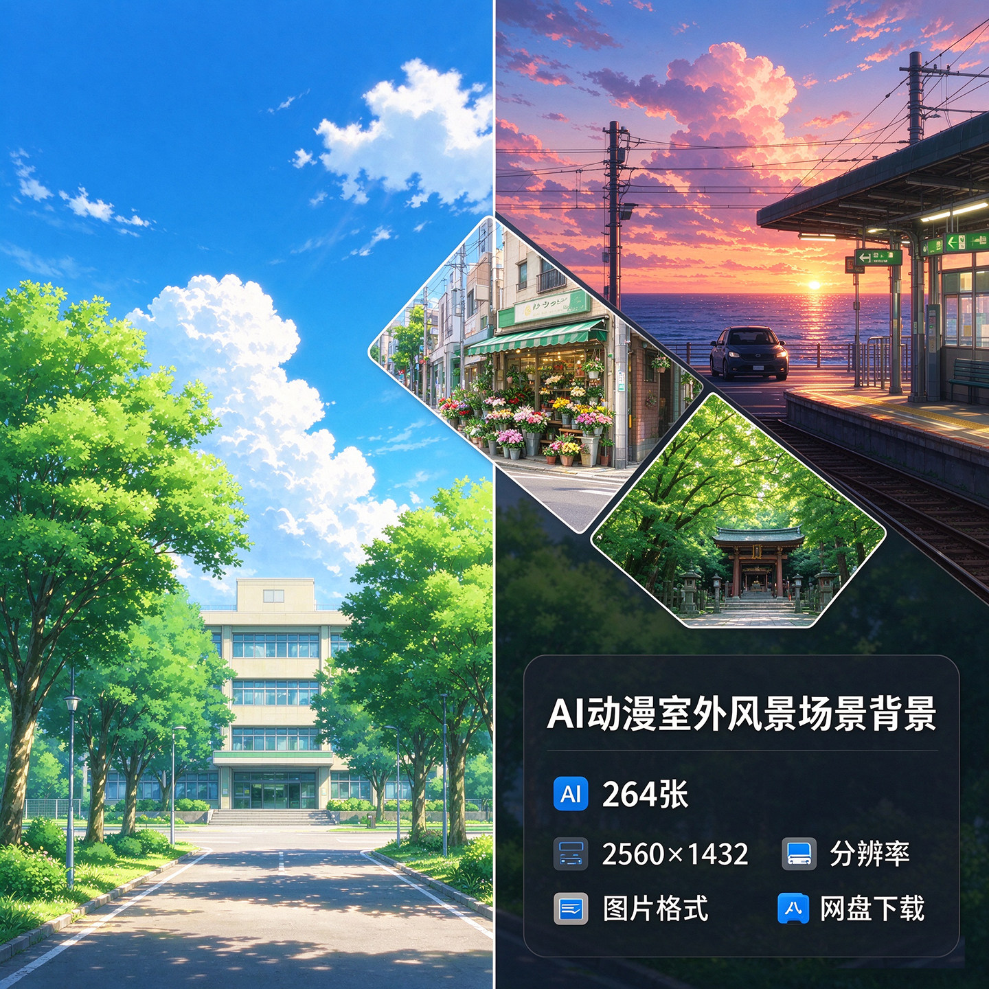 动漫室外场景背景图片游戏二次元户外风景原画电脑壁纸AI美术参考