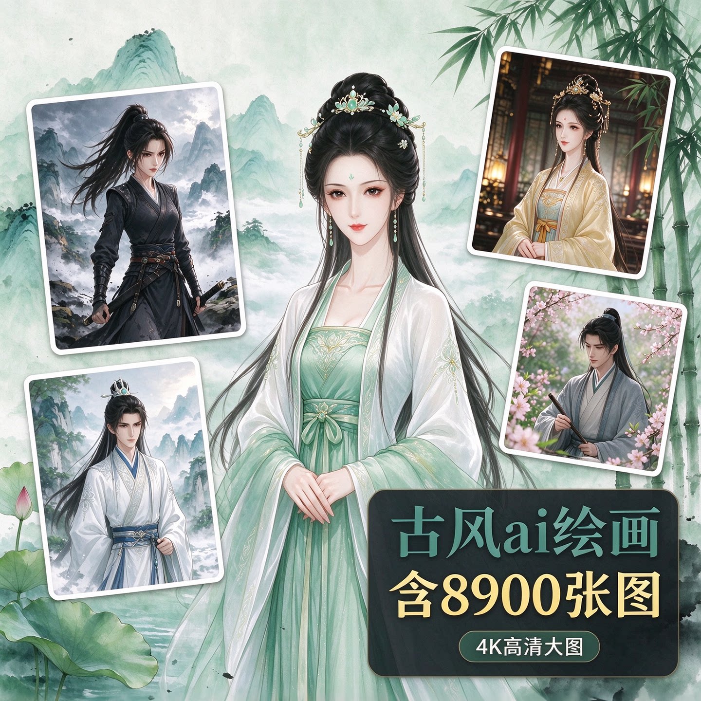 古装AI绘画古代国风旗袍写实设计现代服饰高清壁纸图片素材8900张