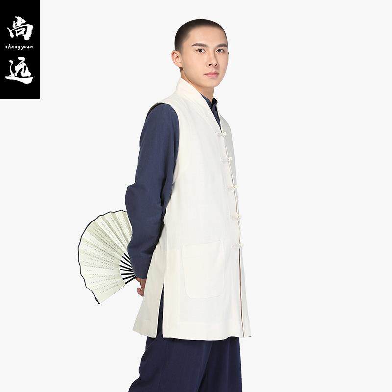 特卖纯色全棉短伽蓝褂马甲僧服居士服内搭外穿男女春秋薄款透气热