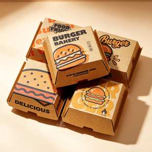 Burger汉堡包包装盒瓦楞汉堡盒外卖打包盒卡通可爱纸质餐盒烘焙
