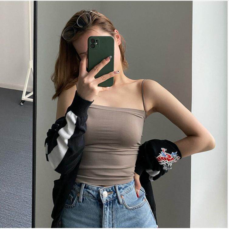 长款美背吊带背心女带胸罩内搭一体式胸垫打底抹胸不跑杯可外穿夏