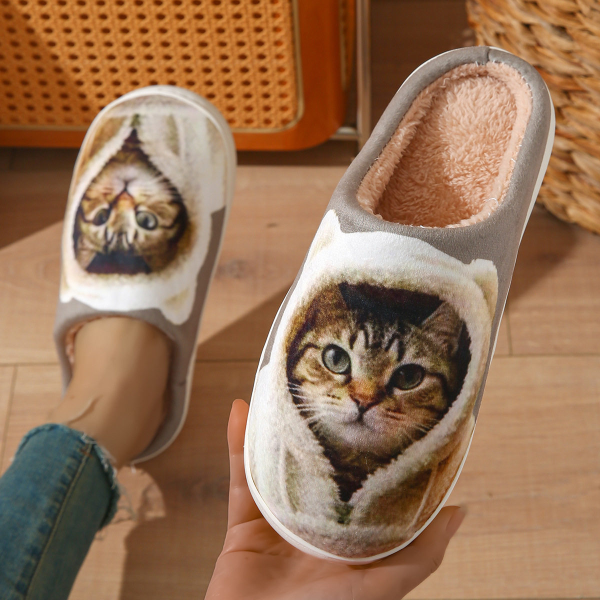 可爱腊肠狗居家毛毛拖鞋女秋冬加厚保暖防滑包头棉拖鞋拖鞋女士冬