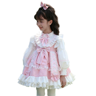 枝芽童装2025春秋新款女童洛丽塔连衣裙可爱粉色小女孩洋气公主裙