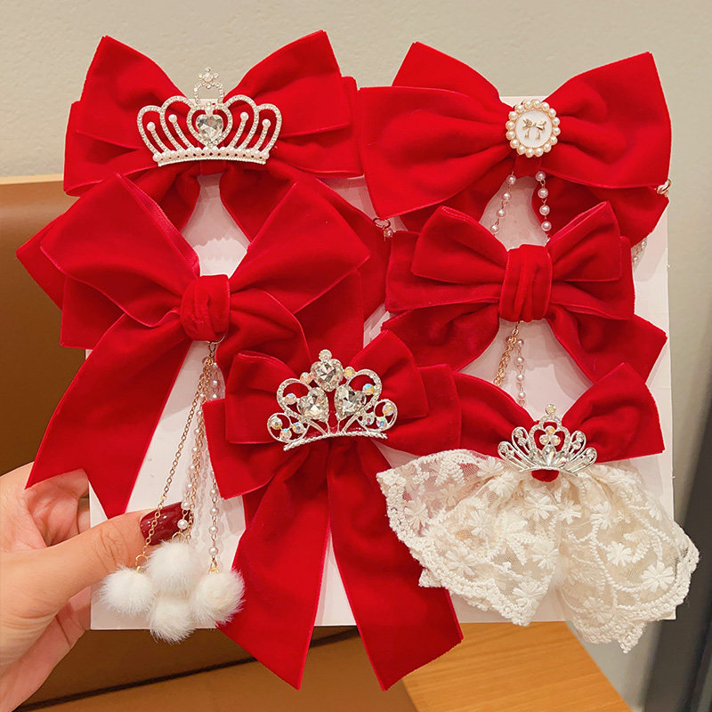 皇冠头饰儿童红色蝴蝶结发夹
