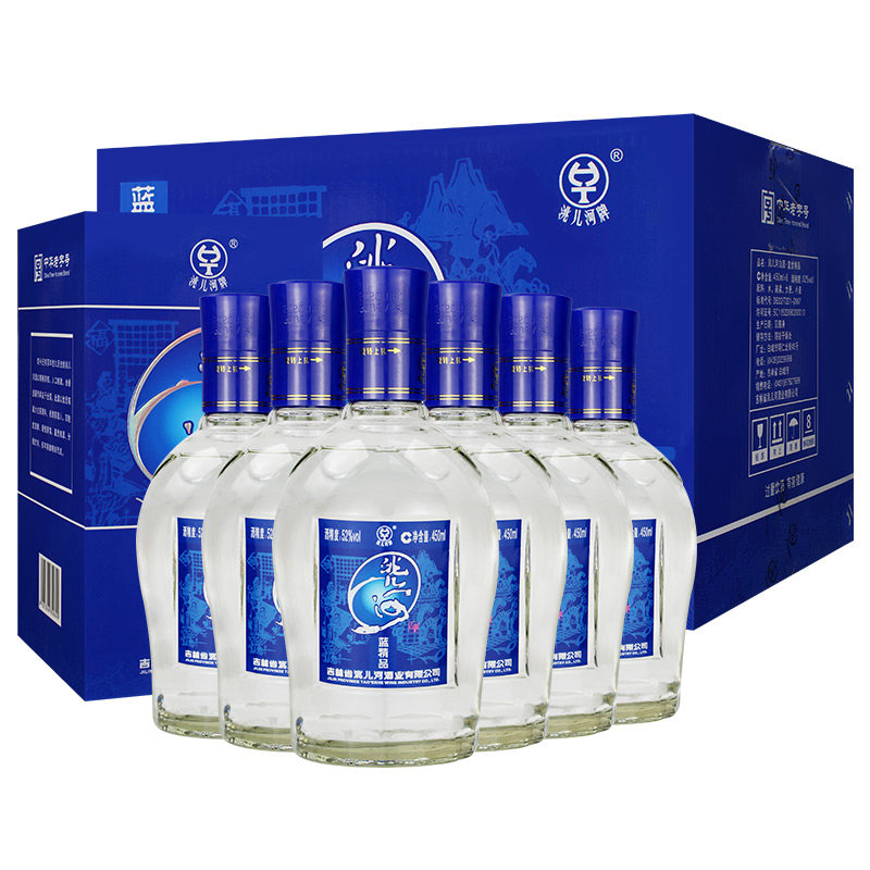 洮儿河白酒蓝精品52度450ml 东北高度粮食酒地方特产名酒整箱6瓶