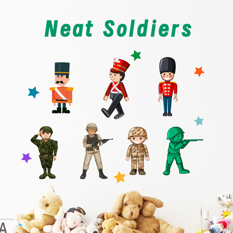 可爱卡通士兵防水贴画儿童房幼儿园卧室背景墙贴坚定锡兵人物贴画